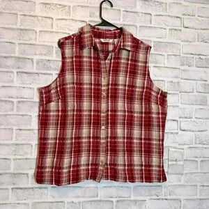 Krazy Kat women sleeveless button down top plaid size 2XL  100% cotton‎ see pics